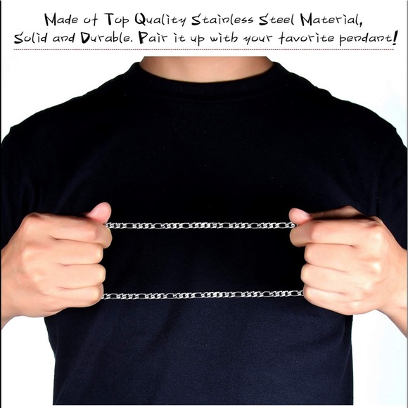 🎉HP🎉Men’s 5mm Stainless Steel Figaro Link Chain - Picture 5 of 7